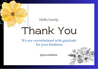 Dark Blue, Yellow and White Thank You Card