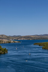 Sailing boats, Prokljansko Lake Croatia, Krka River. View from above