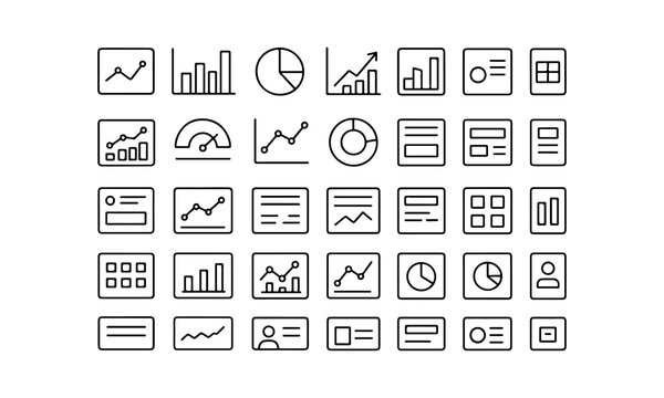 Collection of hand drawn business and data analysis icons