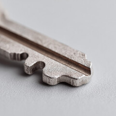 Closeup of a metal key detail, symbolizing security, access, or solutions. Minimalist style, high detail. Ideal for concepts like property, safety, and unlocking potential.