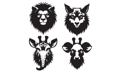 Stylized Black and White Wild Animal Head Collection