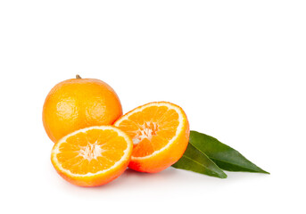 Tangerine and slices isolated on a white background.