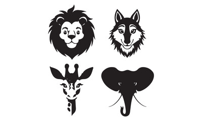 Stylized Black and White Wild Animal Head Collection