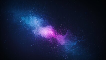 Fototapeta premium Swirling nebula-like cloud extending across dark void, with glowing lines and particles