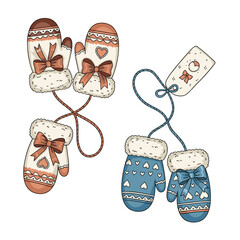 Festive Mittens with Bows and Patterns for Winter Warmth.