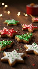 Close-up of festive holiday cookies in various shapes,  concept generation, or holiday content creation