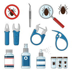 Tick Removal Tools and Prevention Products Illustration.