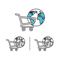 Global Online Shopping Concept with Shopping Carts and Globes.