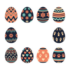 Collection of Decorated Easter Eggs with Various Patterns.