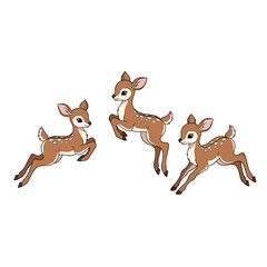 Three Adorable Fawn Illustrations in Playful Poses.