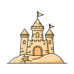 Sandcastle Illustration with Starfish on Beach.