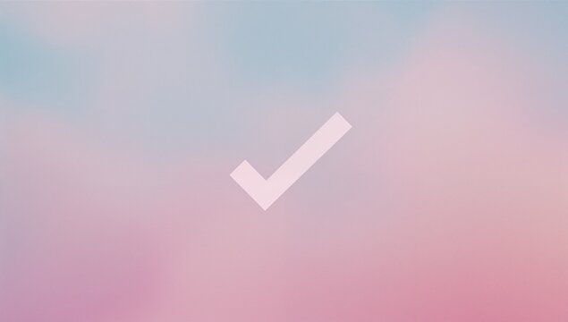 Glowing white checkmark icon hovering over pink-blue gradient backdrop, conveying approval
