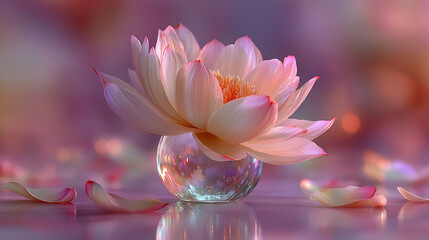 Frozen lotus petals arranged in translucent ice blocks with botanical preservation and elegant composition, generated AI
