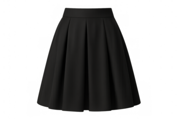Black pleated a-line skirt, midi length, fashion apparel, elegant women's clothing, transparent background