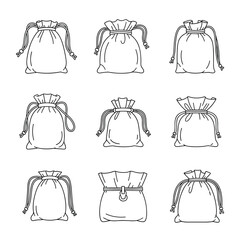 Collection of Drawstring Bags - A Versatile Set of Sack Illustrations.