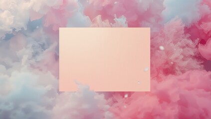 Featuring blank peach-colored rectangle hovering on abstract pastel cloud-like background