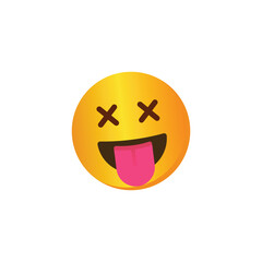 A vibrant yellow emoji with X-shaped eyes and a tongue sticking out, conveying a playful, goofy, or joking mood