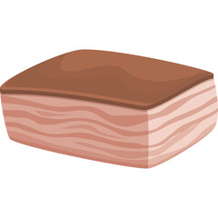 Raw Pork Belly Block With Visible Fat Layers and Browned Top Layer Isolated on White Background Simple Cut Illustration