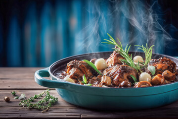 Indulge in Rich Coq au Vin a Classic French Dish Perfect for a Cozy Dinner Party Enjoy the Aroma and Flavor of this Traditional Stew