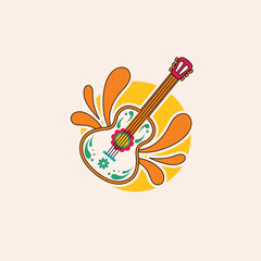 Colorful Mexican Guitar Illustration Celebrating Music, Culture, and Artistic Expression with a Vibrant Design, Perfect for Events, Festivals, and Branding