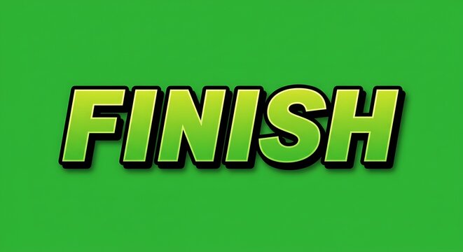 Vibrant Green Finish Word Text on Solid Background. - Powered by Adobe