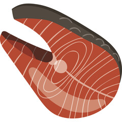 Raw salmon steak with skin and white marbling isolated on transparent background