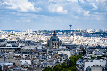 Panoramic Paris View with Historical Dome and Communication Tower