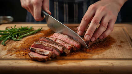 ステーキをカットする