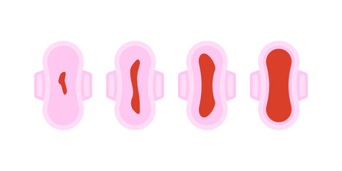 Sanitary menstrual pads showing different period blood flow day