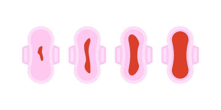 Sanitary menstrual pads showing different period blood flow day
