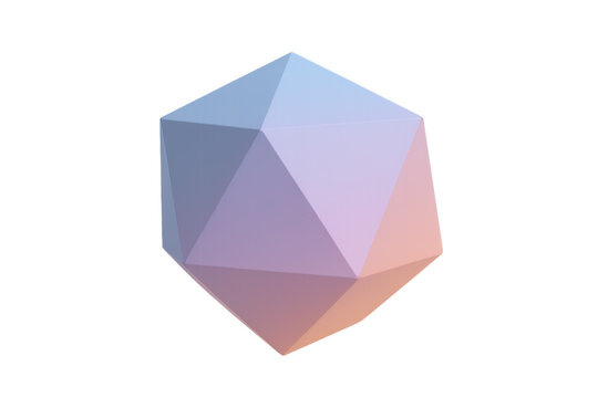 Icosahedron shape presenting geometry and abstract design with gradient colors on transparent background