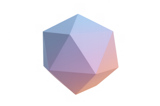 Icosahedron shape presenting geometry and abstract design with gradient colors on transparent background