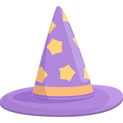 Fototapeta premium Purple Wizard Hat With Yellow Stars And Orange Band On A Transparent Background