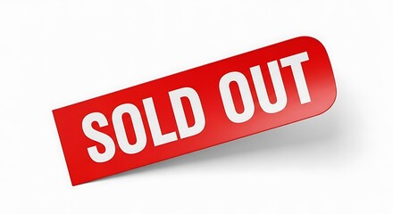 Red sold out sign isolated on white background indicating unavailability