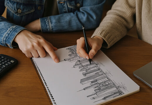 Collaborative Urban Sketching Session Notebook Mockup PSD