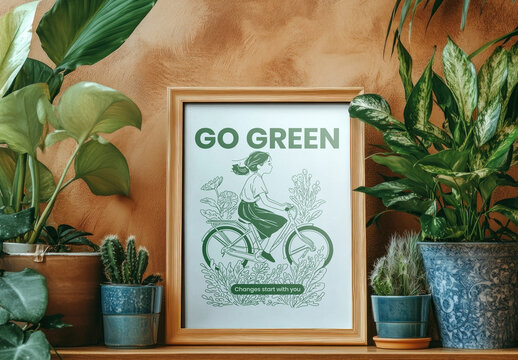 Eco Friendly Frame Mockup With Plants PSD