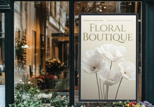 Elegant Floral Boutique Storefront Display Mockup PSD