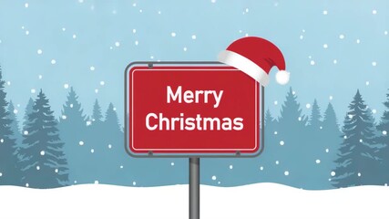 merry christmas place sign in snowy winter landscape illustrated animation - Powered by Adobe