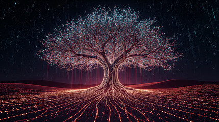 Árbol digital de fibra óptica en desierto de datos