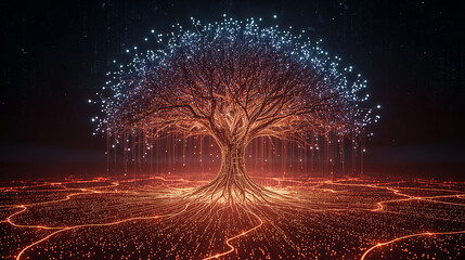 Árbol digital de fibra óptica en desierto de datos