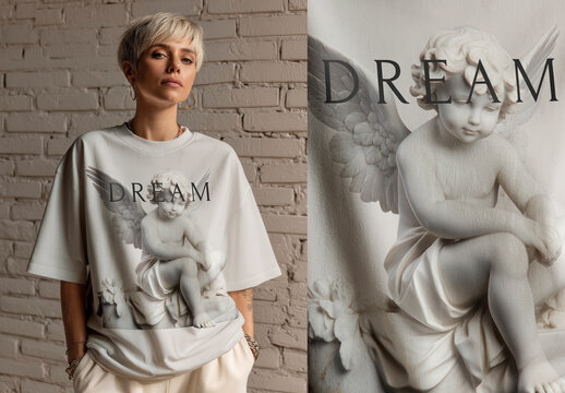 Fashionable Angelic Art Tshirt Mockup PSD