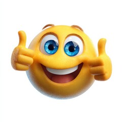 Happy cartoon smiley face with bright blue eyes and thumbs up, showcasing positivity and joy in a colorful design