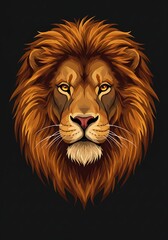 Majestic Male Lion Head Portrait with Golden Mane Illustration.