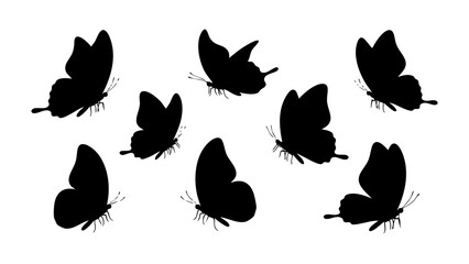 Collection of delicate flying butterfly silhouettes, capturing natural beauty and elegant movement in a versatile graphic design element