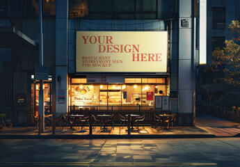 Restaurant Storefront Sign Mockup PSD