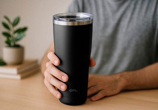 Sleek Black Insulated Tumbler Mockup PSD
