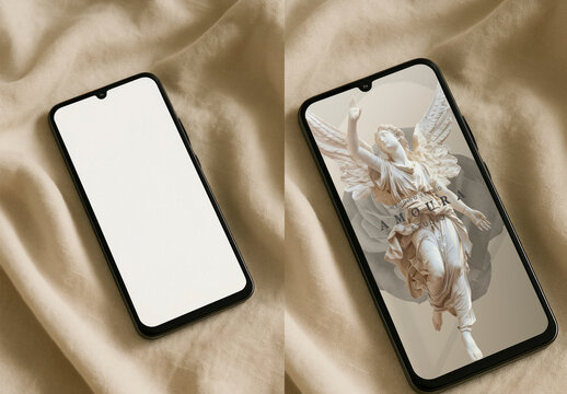Smartphone Mockup With Artistic Wallpaper PSD