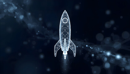 Geometric rocket ascent with luminous trajectory lines       


