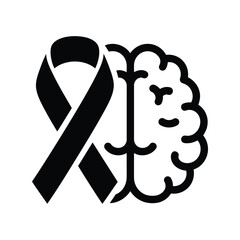 Brain health awareness symbol with black ribbon for medical support and grief vector