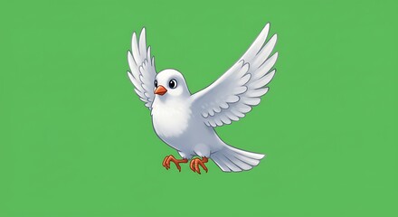 Obraz premium White dove soaring with open wings against a green background.